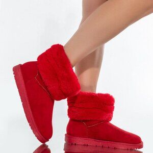 AZALEA WANG COZY MODE FLAT BOOTIE IN RED